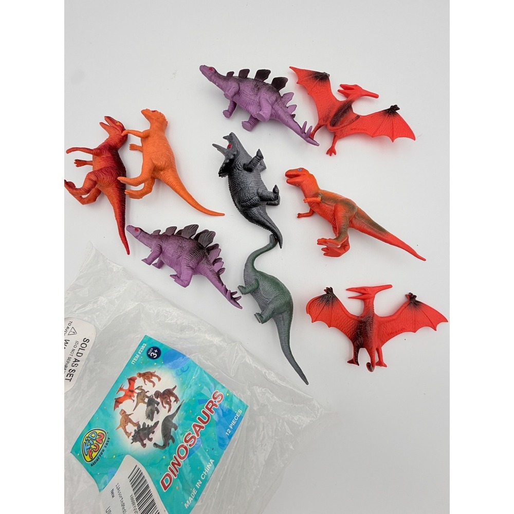 Kid Fun 9 Piece Assorted Plastic Dinosaur Toy Figures Set Multi Color #2383